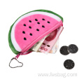 Custom cute watermelon shaped embroidery velvet coin purse plush zipper fruit coin wallet